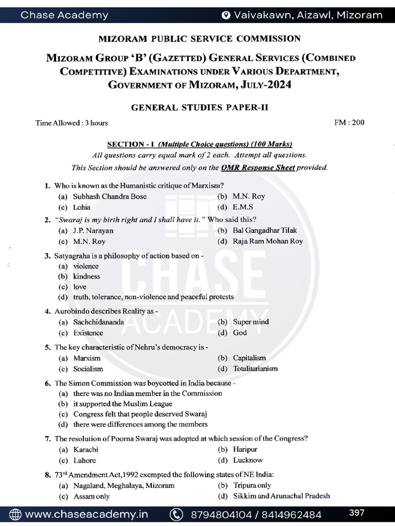 Combined Competitive General Studies Paper II July 2024 | PDF