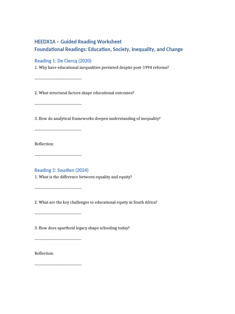 HEEDX1A Guided Reading Worksheet | PDF