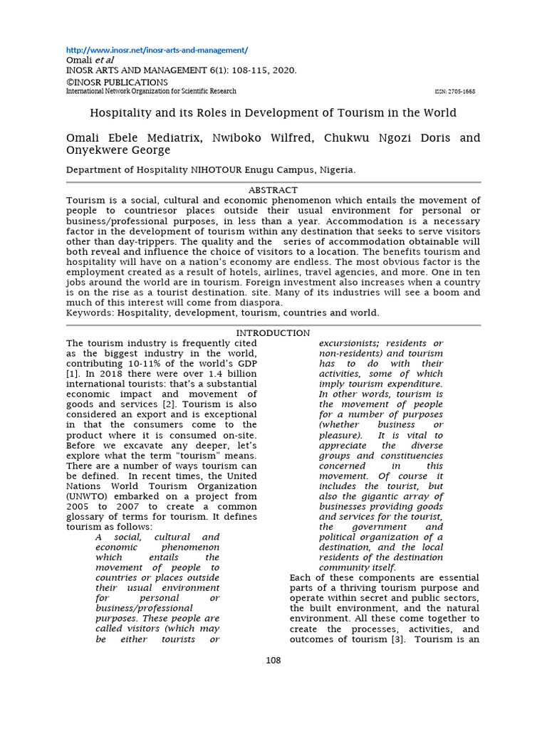 Hospitality and Its Roles in Development of Tourism in The World | PDF ...