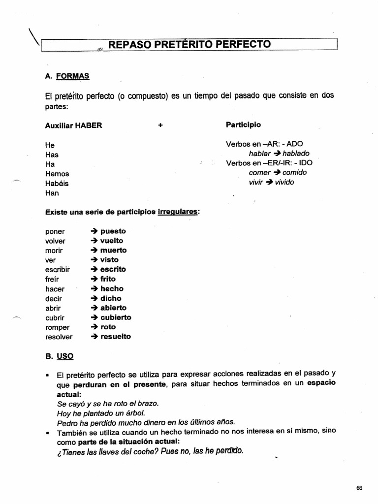Pretérito Perfecto | PDF