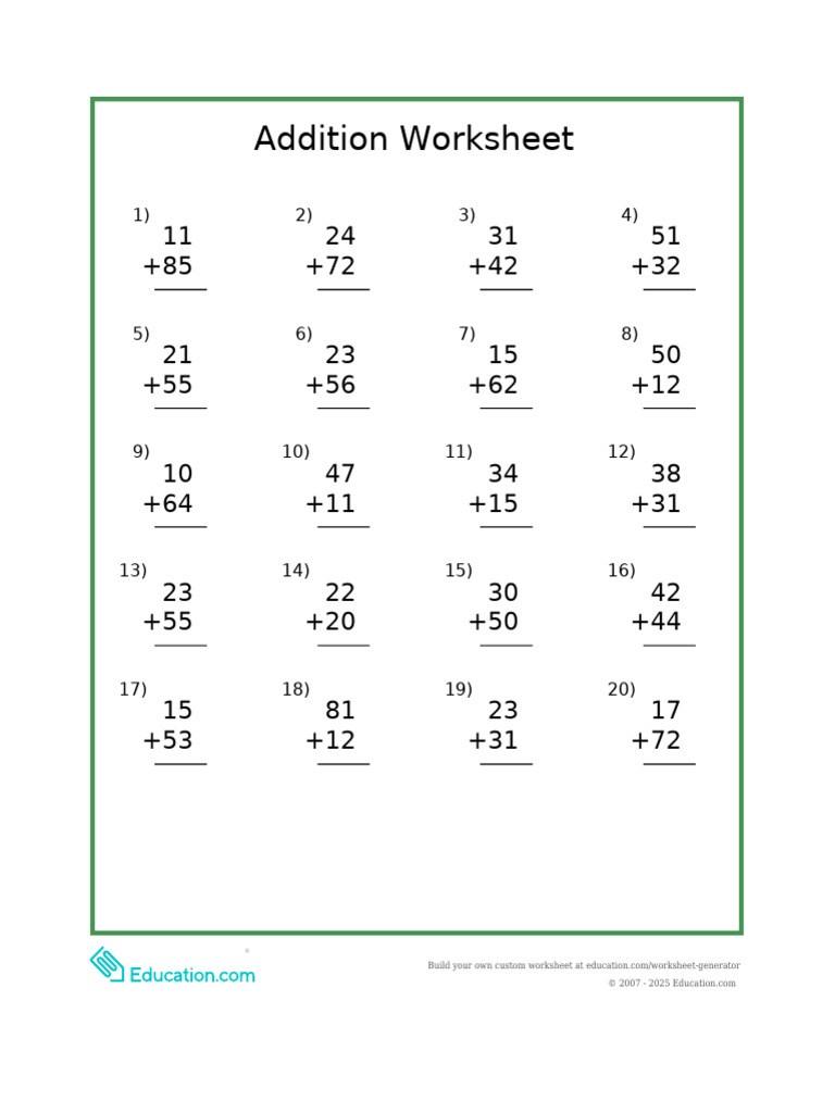 Addition Worksheet | PDF