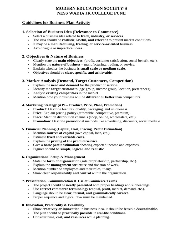 Guidelines Business Plan | PDF | Pricing | Business