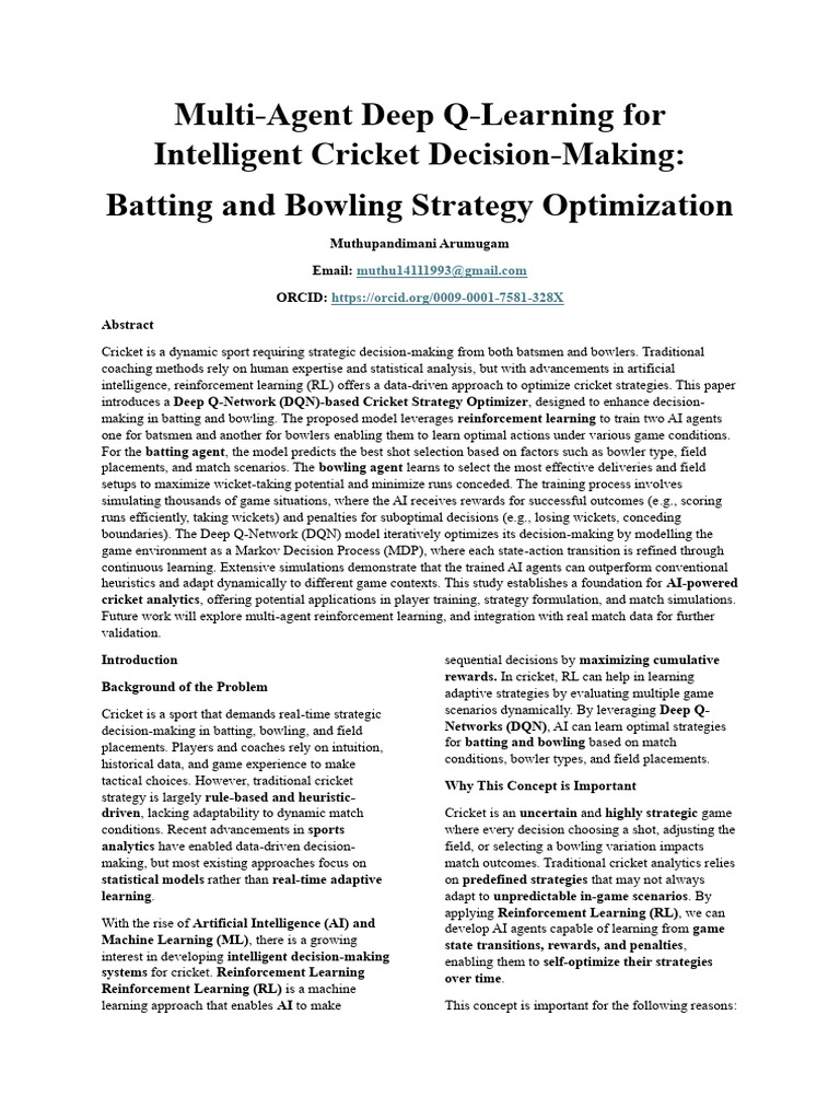 Multi-Agent Deep Q-Learning For Intelligent Cricket Decision-Making ...