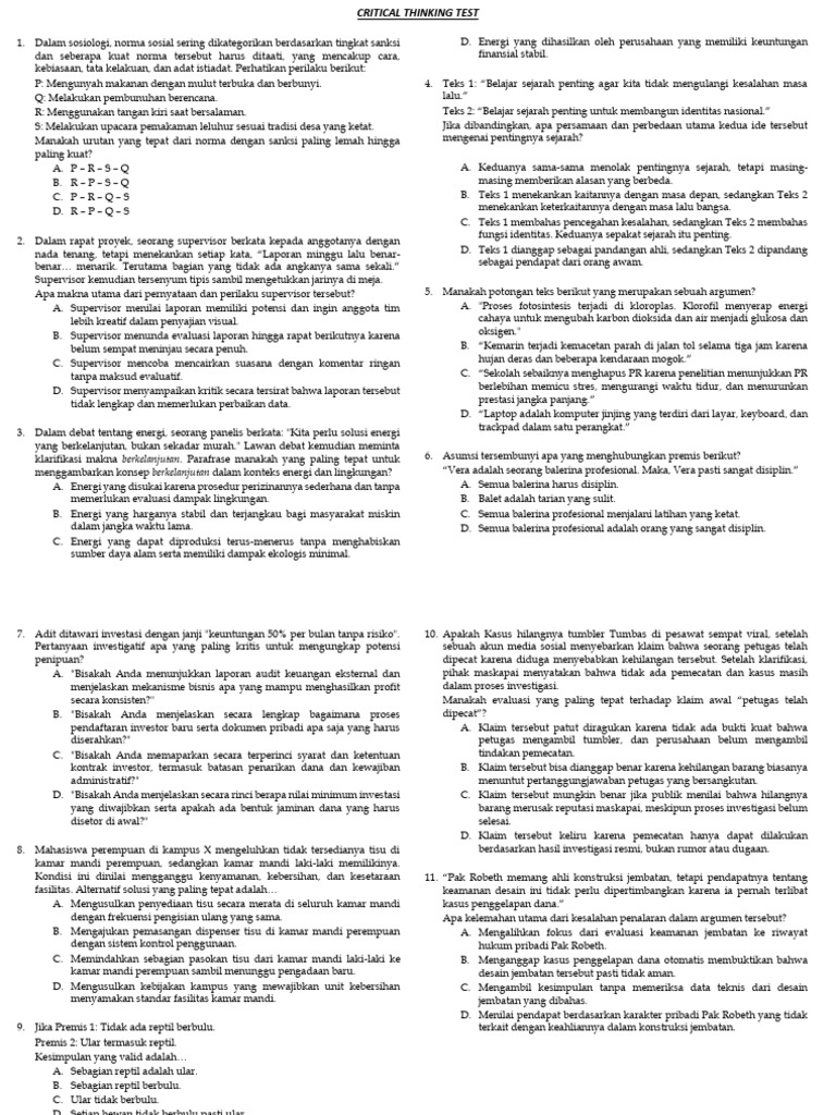 Critical Thinking Test 2x | PDF