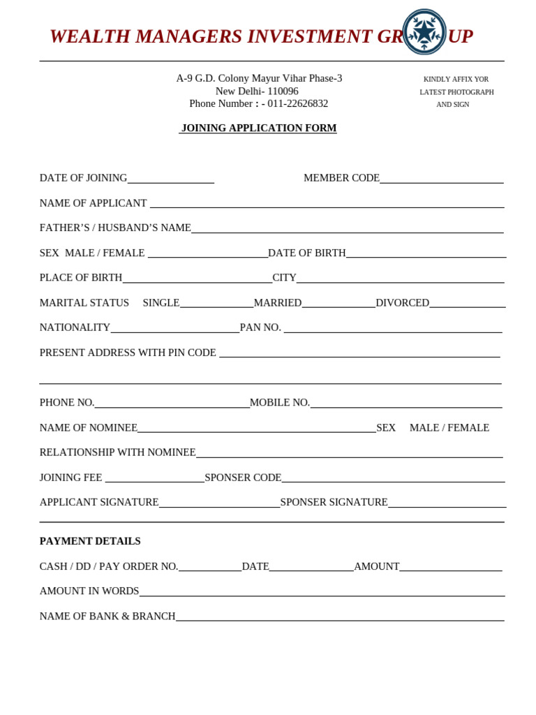 MLM Joining Form | PDF