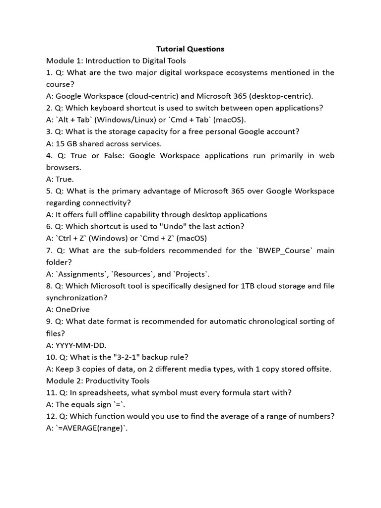 Digital Skills Tutorial Questions | PDF | Computing | Software