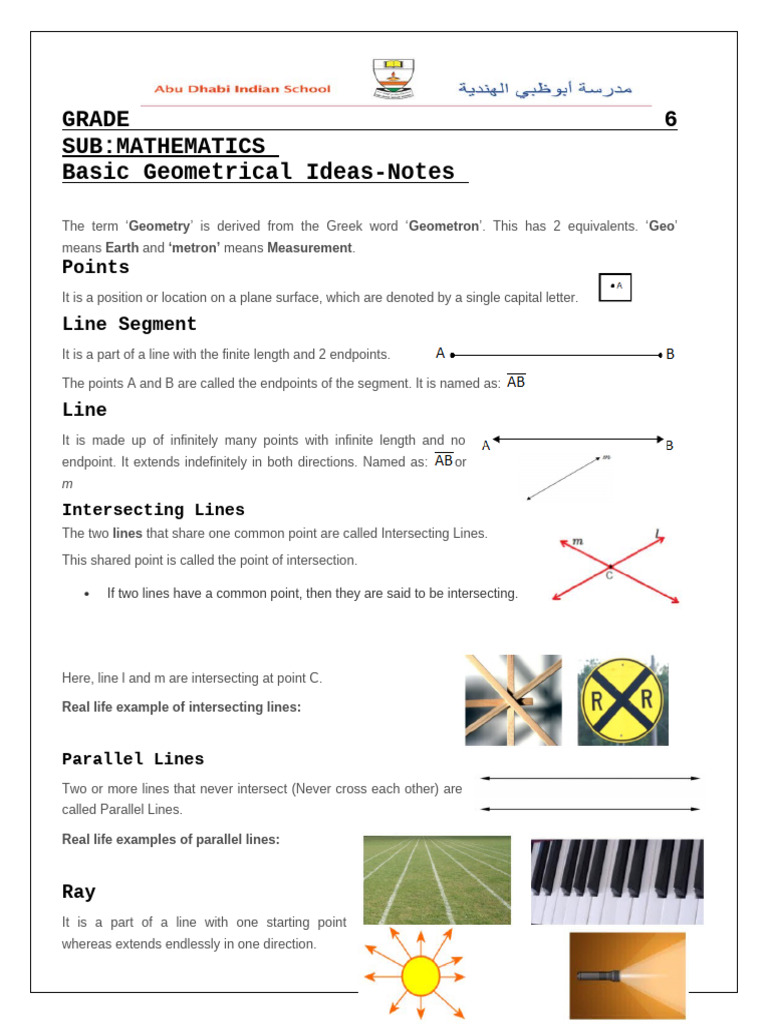 GR 6 Basic Geometry Notes - 1 | PDF | Line (Geometry) | Circle