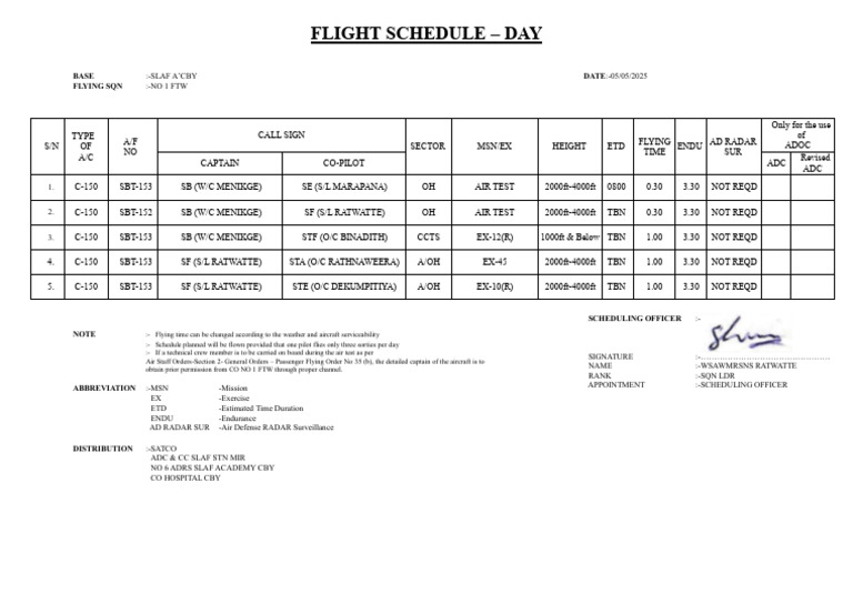 Flight Schedule 05.05.2025 | PDF | Accidents | Aviation Accidents And ...