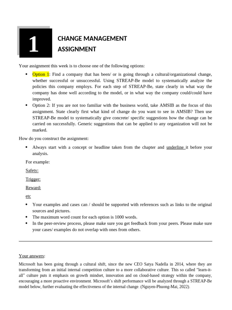 Change Management Assignment and Reflection - Jane | PDF | Incentive ...
