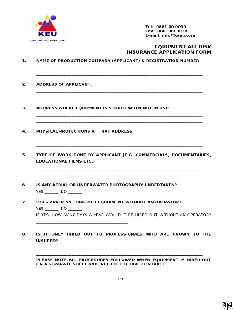 Equipment All Risks Proposal 2013 | PDF | Chess Theory