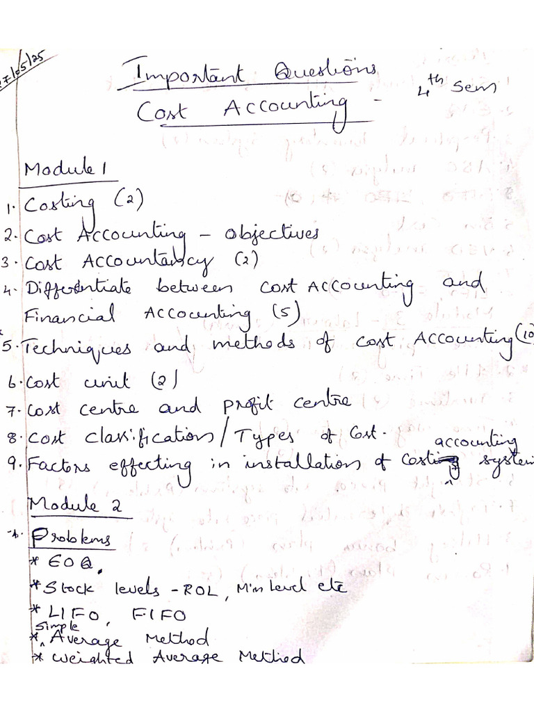 Cost Accounting Important Questions | PDF