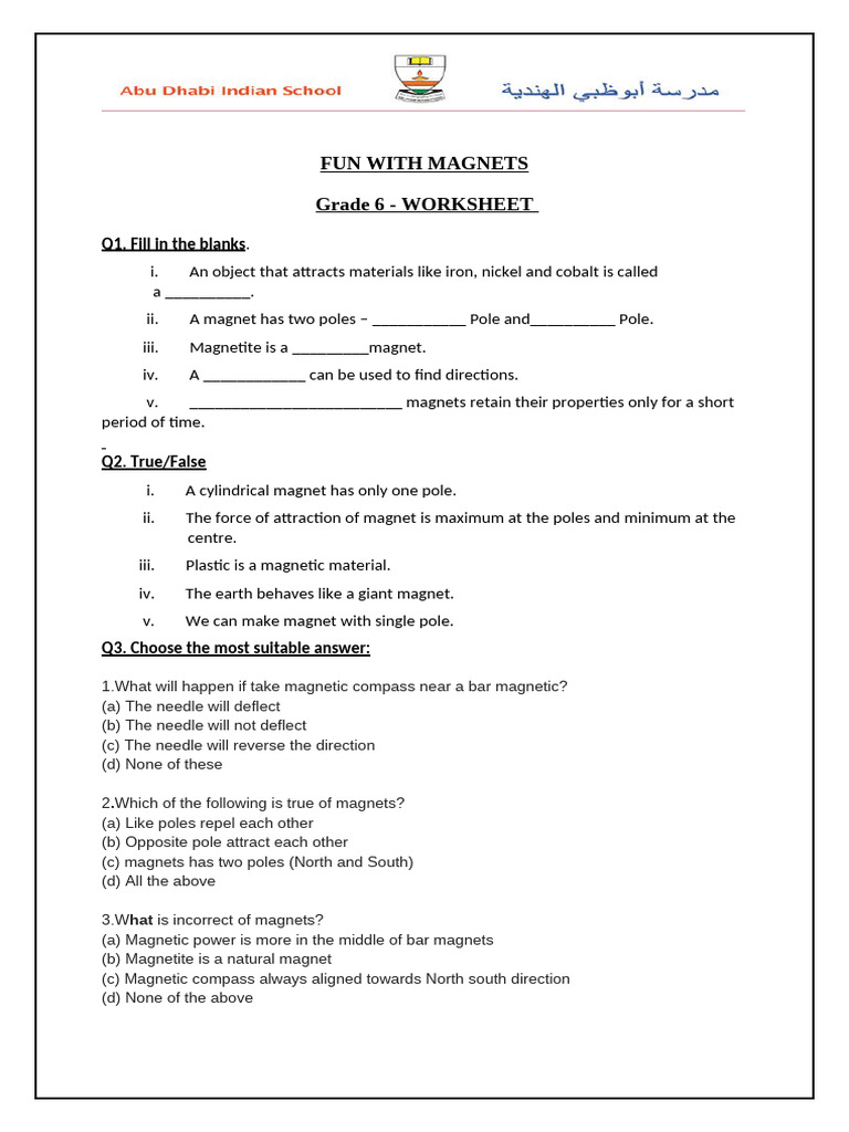 Fun With Magnets - Worksheet 1 | PDF