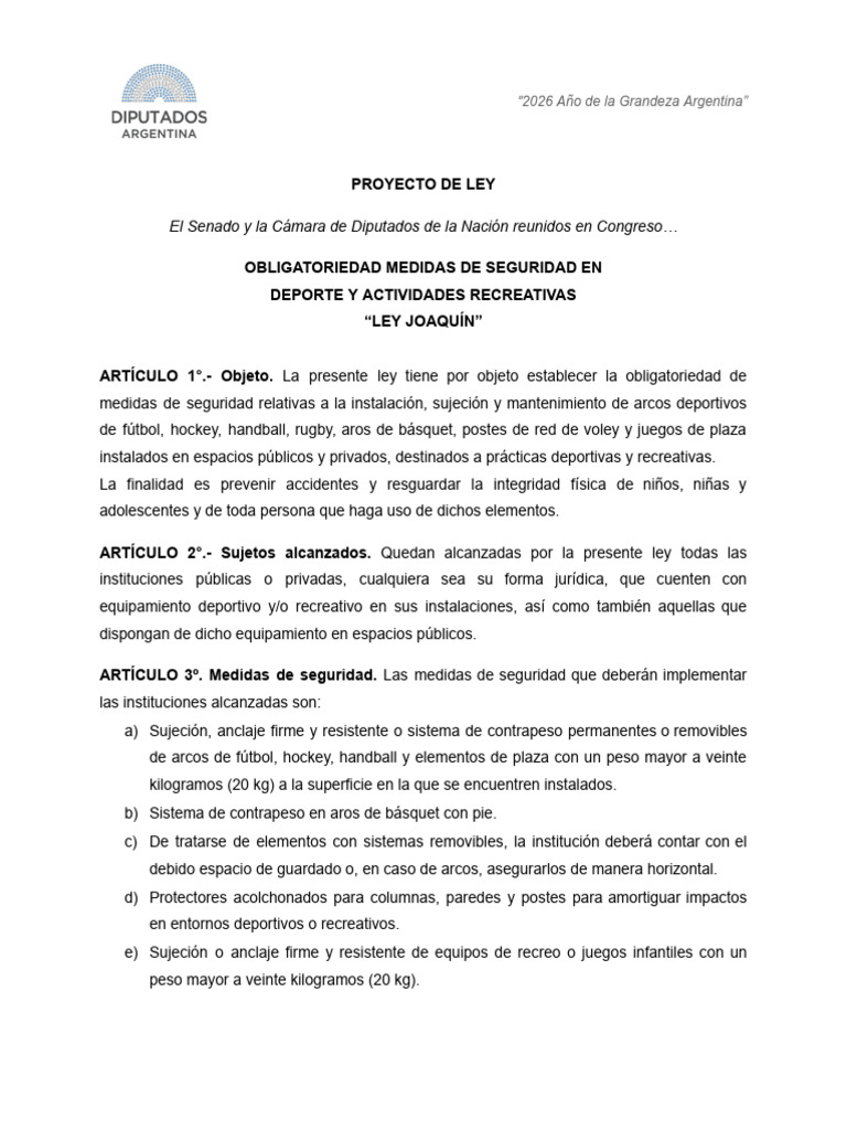 Proyecto de Ley: El Senado y La Cámara de Diputados de La Nación ...