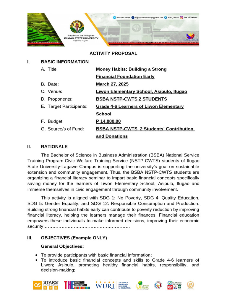 Format Cwts Activity Proposal NSTP | PDF | Financial Literacy | Literacy