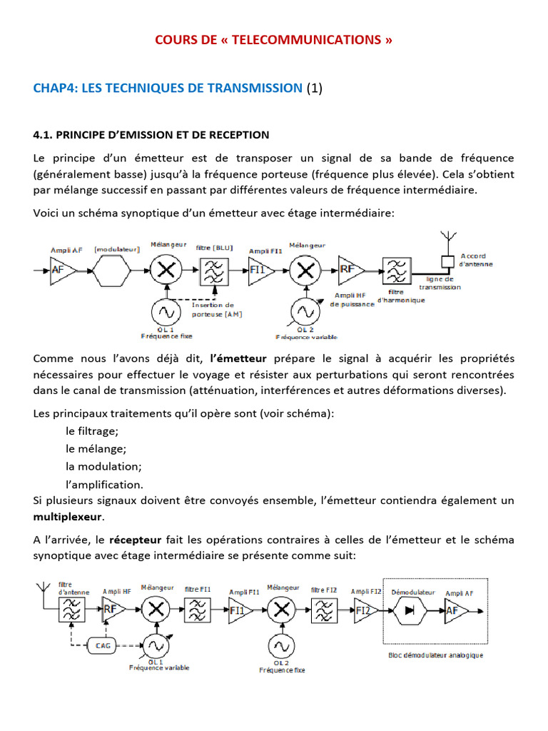 Cours Telecom Chap4 1 Transm Anal | PDF | Filtre (électronique ...
