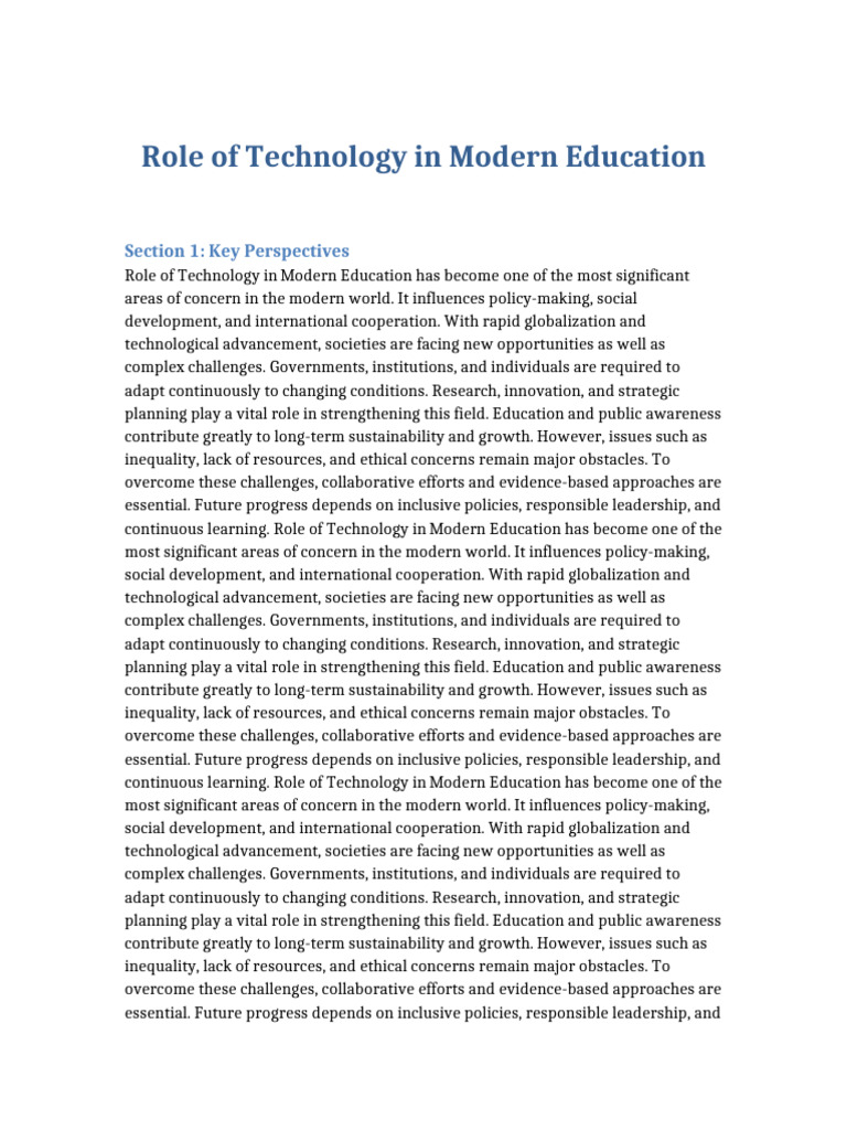 Role of Technology in Modern Education Set3 | PDF | Sustainability ...