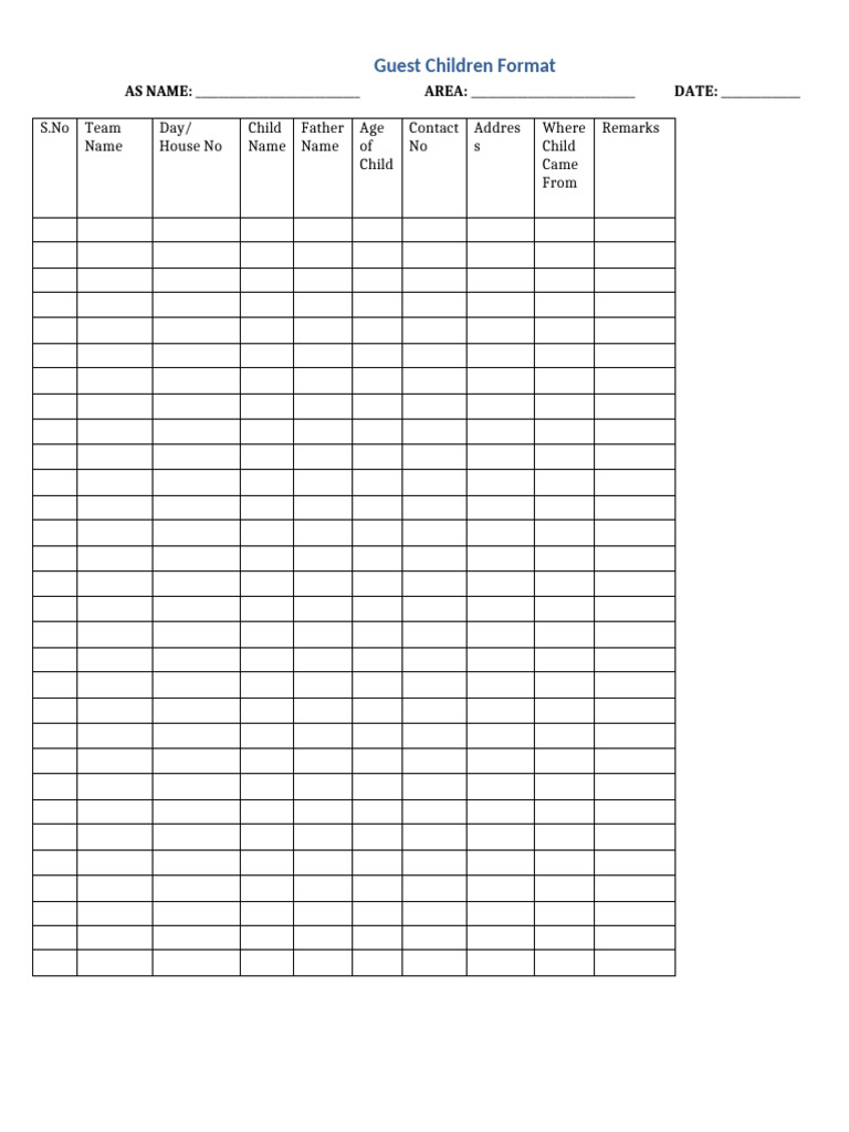 Guest Children Form | PDF