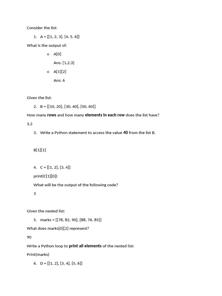 Lists Short Questions | PDF | Computer Programming | Chess Theory