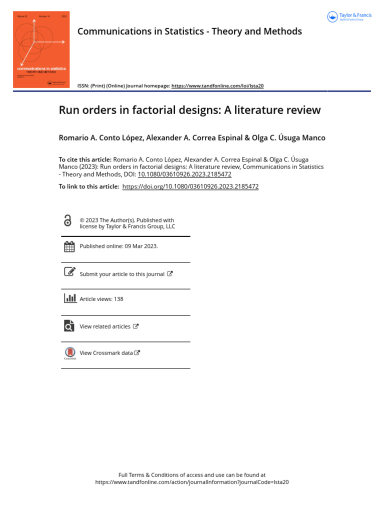 Random Run Orders in Factorial Designs a Literature Review | PDF ...