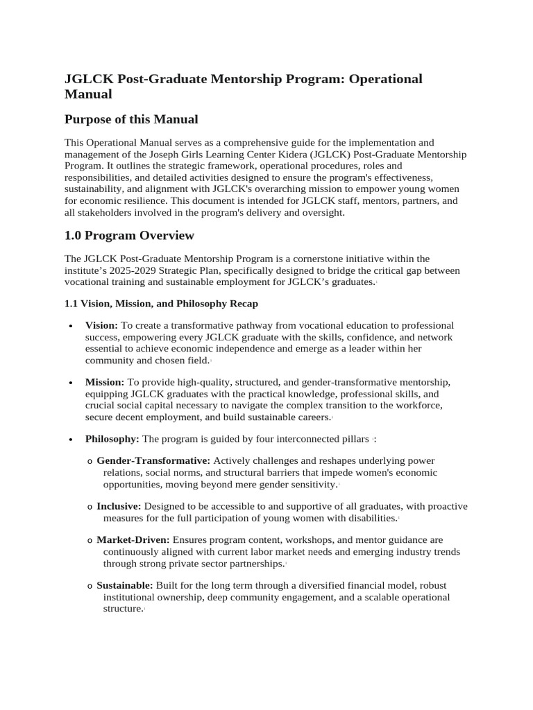 Post-Grad Operational Work Plan | PDF | Mentorship | Vocational Education