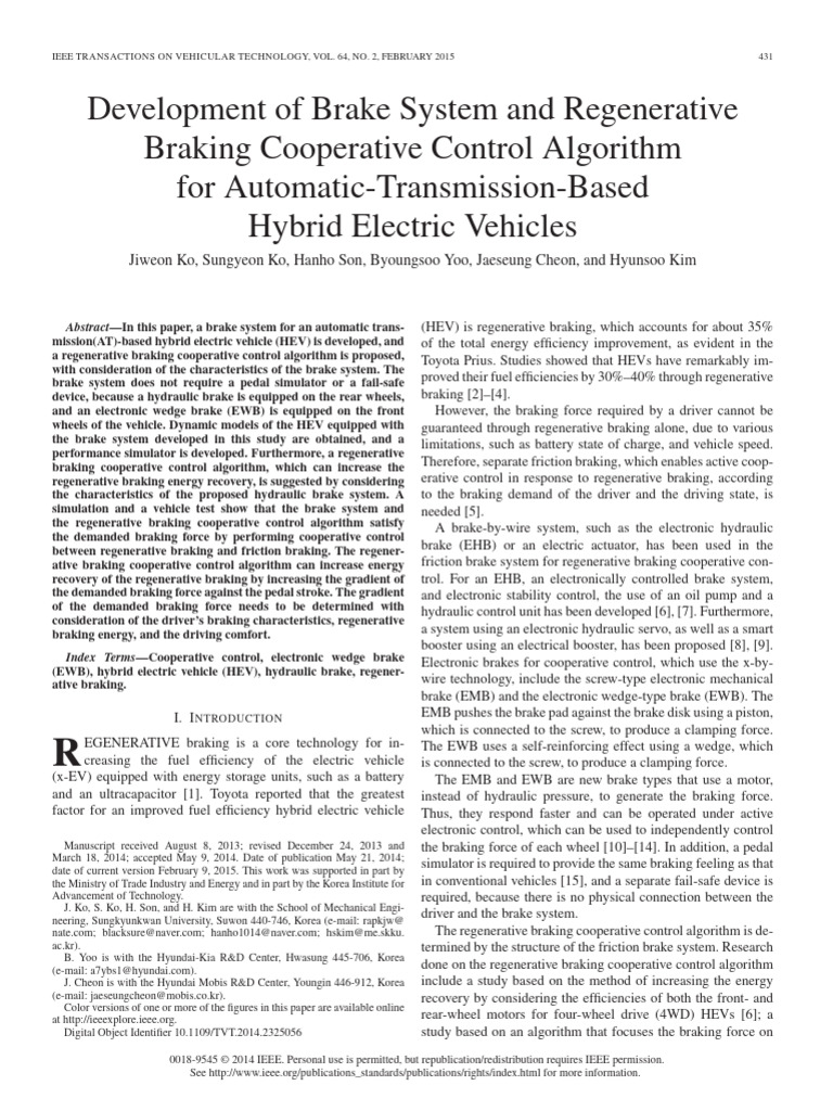 Development of Brake System and Regenerative Braking Cooperative ...