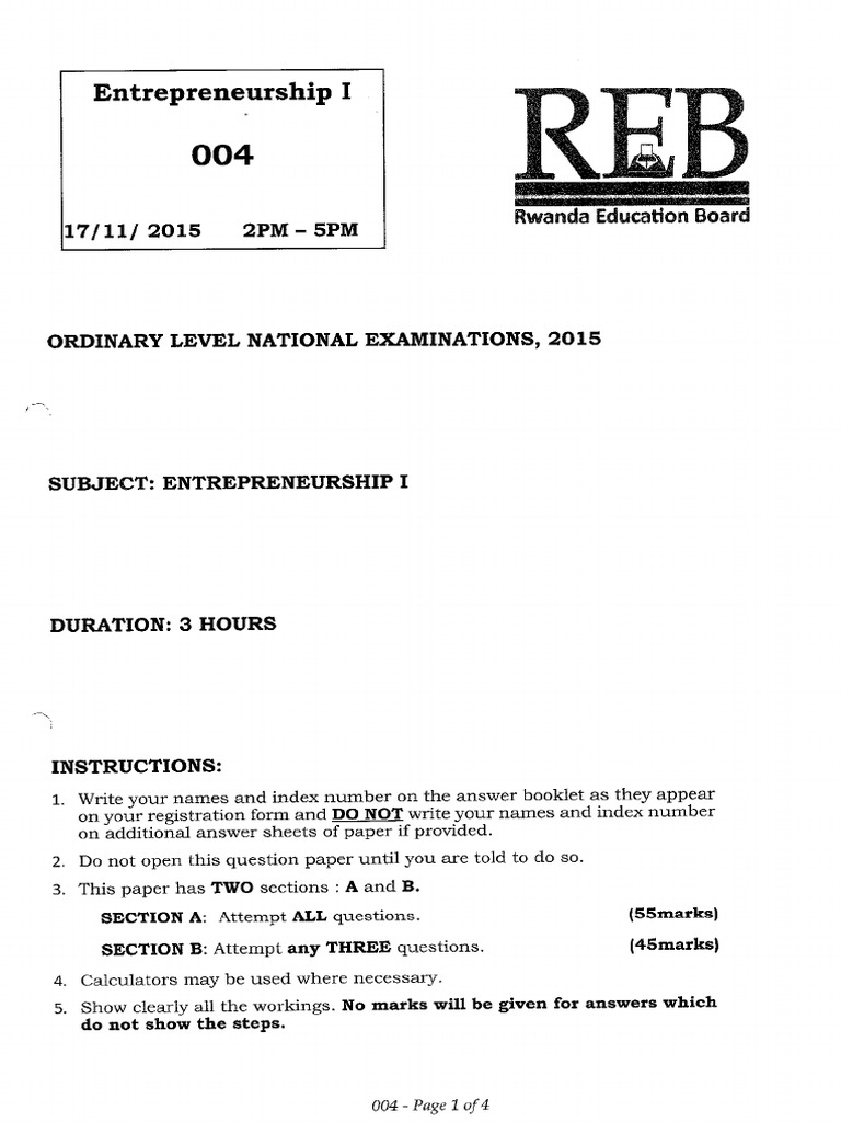 2015 Entrepreneurship Past Paper PDF