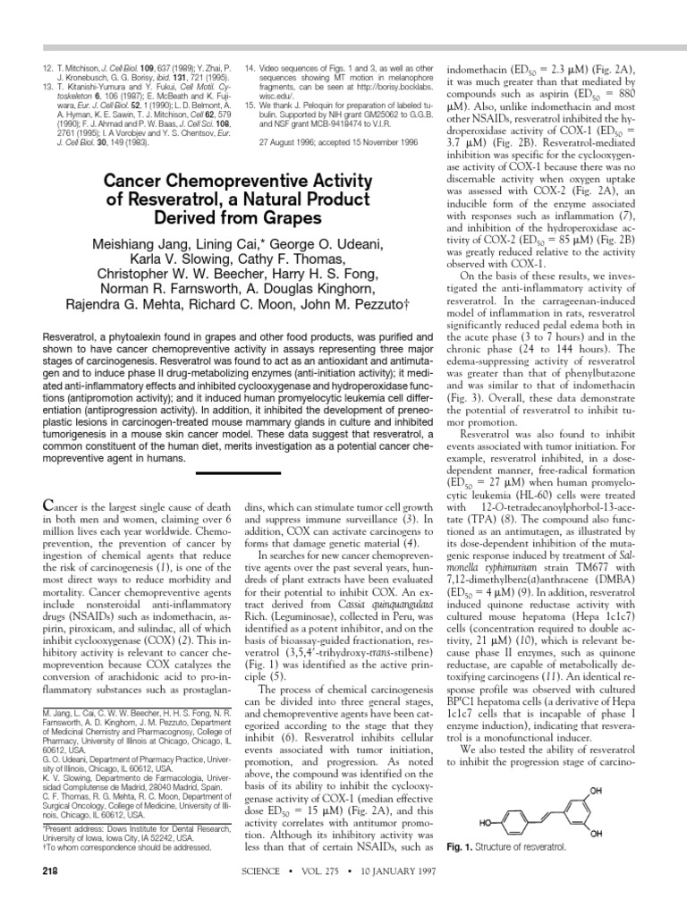 Cancer Chemopreventive Activity of Resve | PDF | Synapse | Neuron