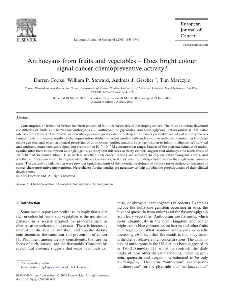 Anthocyans From Fruits and Vegetables Do | PDF | Apoptosis | Kinase