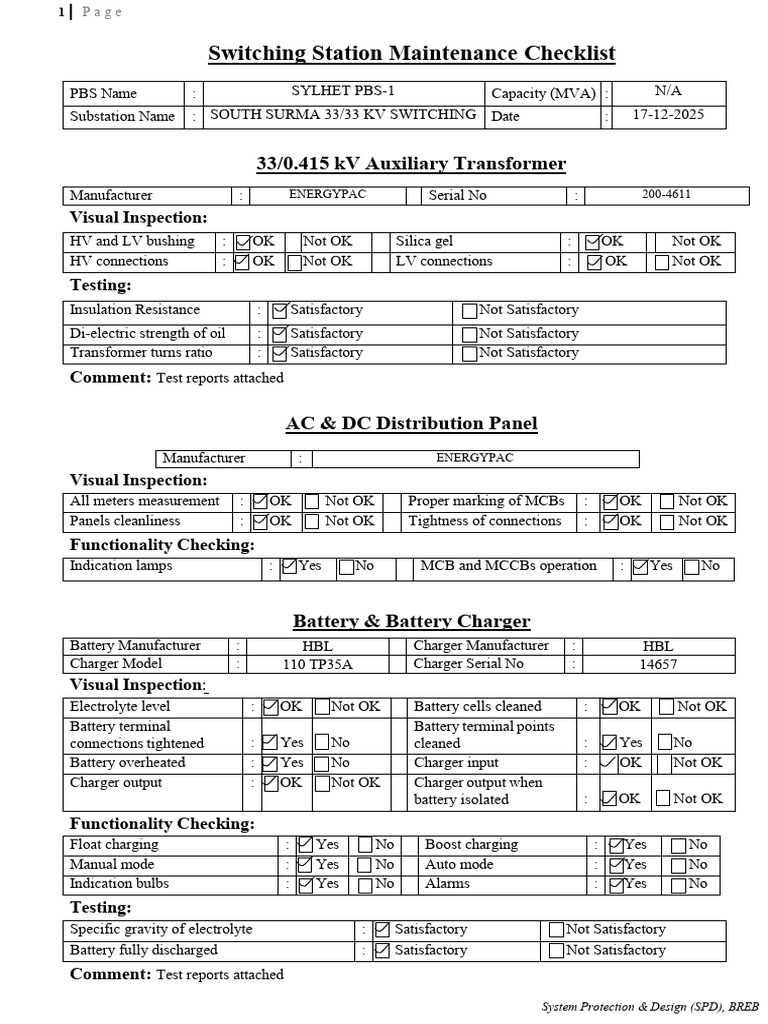 Switching Checklist Final | PDF | Battery Charger | Relay