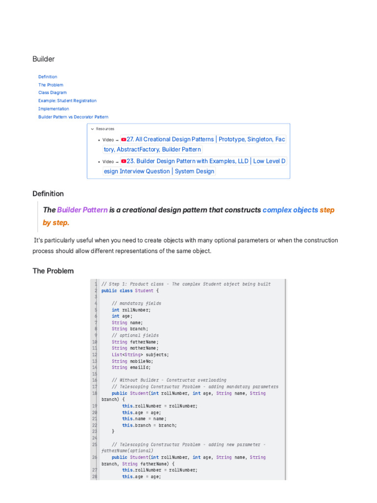 Builder | PDF | Programming | Constructor (Object Oriented Programming)