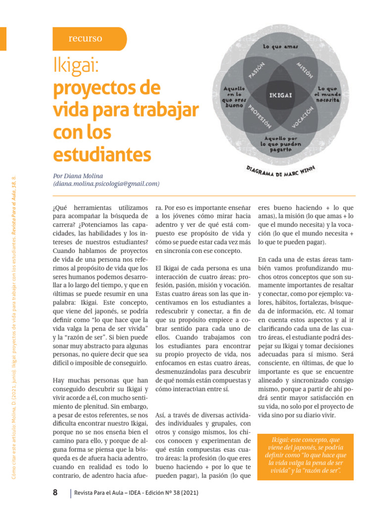 Ikigai, Proyectos de Vida para Trabajar Con Estudiantes | PDF