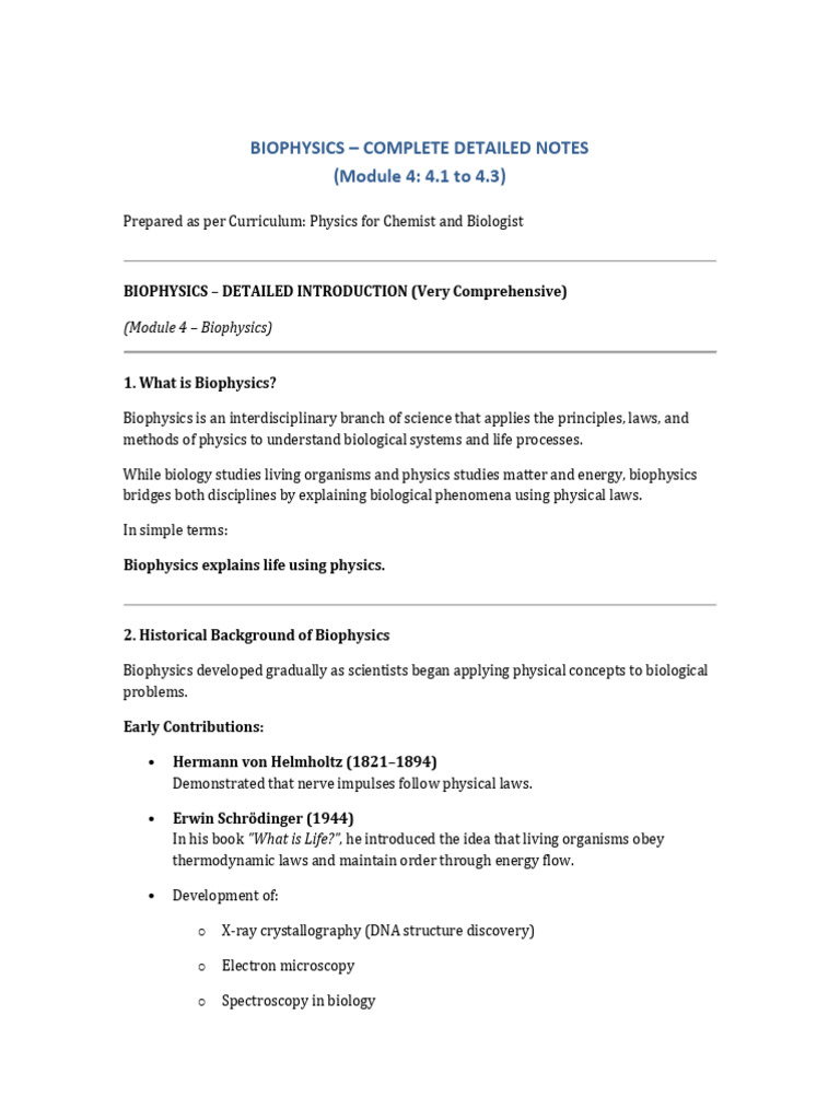 Biophysics Notes | PDF | Thermodynamic Equilibrium | Thermodynamics