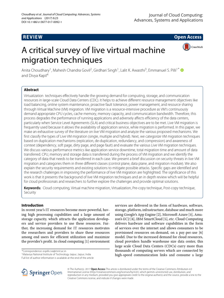 A Critical Survey of Live Virtual Machine Cloud Migration | PDF ...