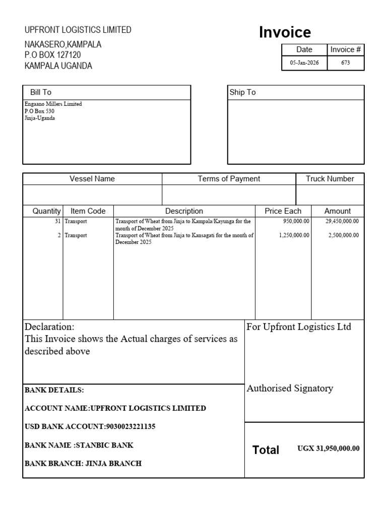 Engaano Transport Invoice Dec 2025 | PDF