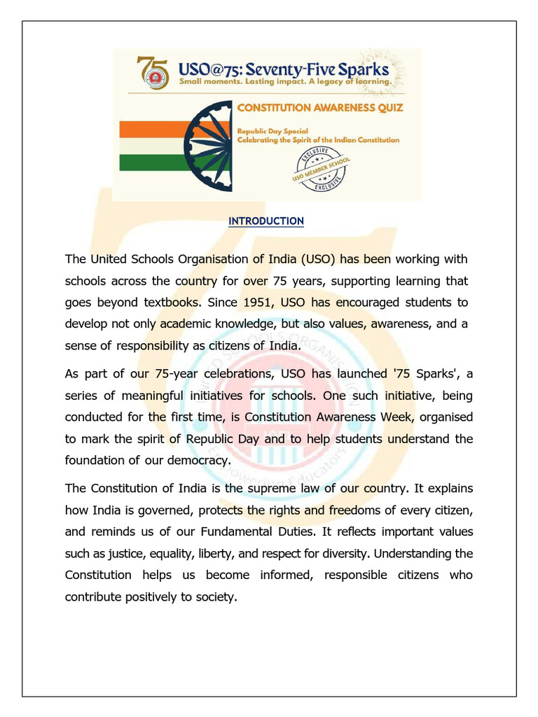 Indian Constitution Quiz Pre Reading Material 260127 185233 | PDF ...