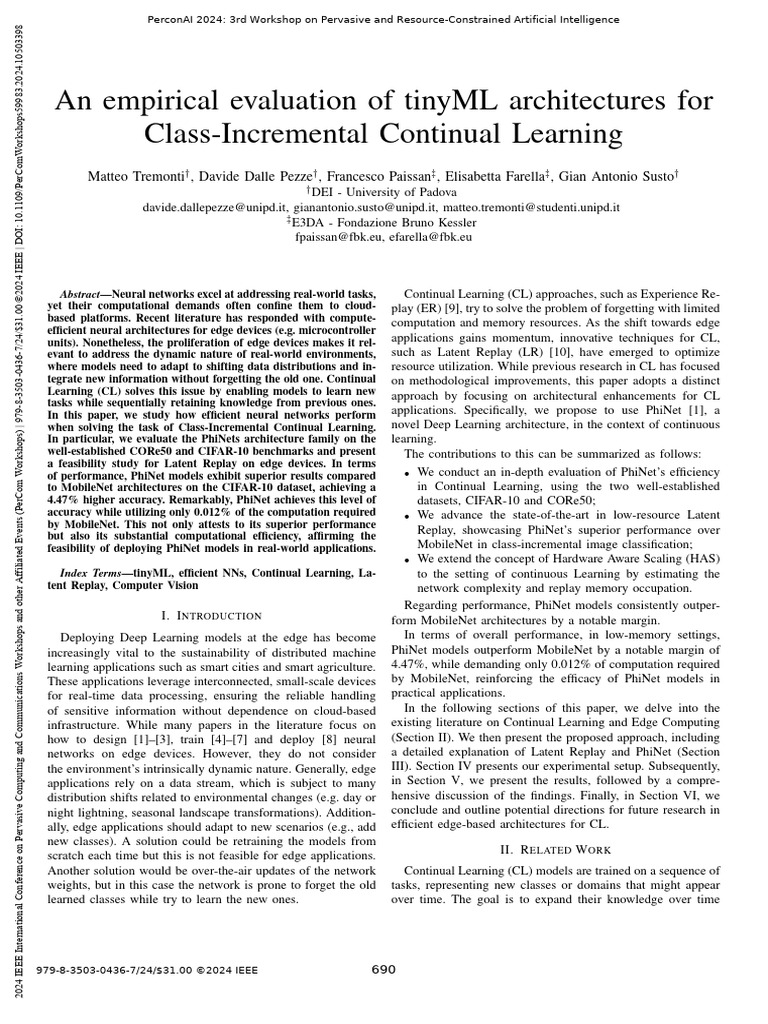 An Empirical Evaluation of TinyML Architectures For Class-Incremental ...
