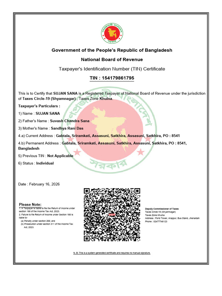 Nbr Tin Certificate 154179861795 | PDF