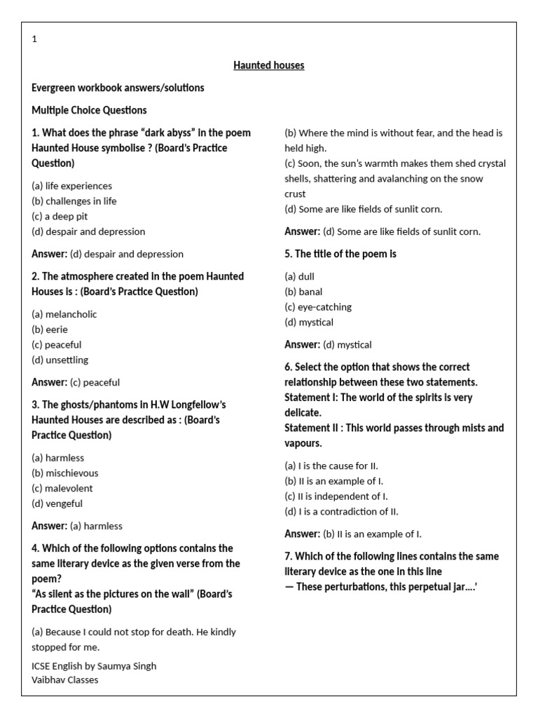 Haunted Houses Questions | PDF | Ghosts | Metaphor
