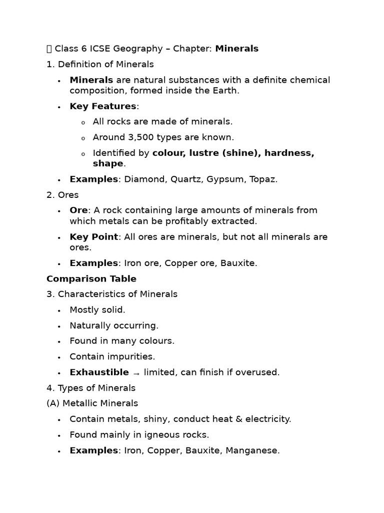 ? Class 6 ICSE Geography | PDF | Minerals | Iron