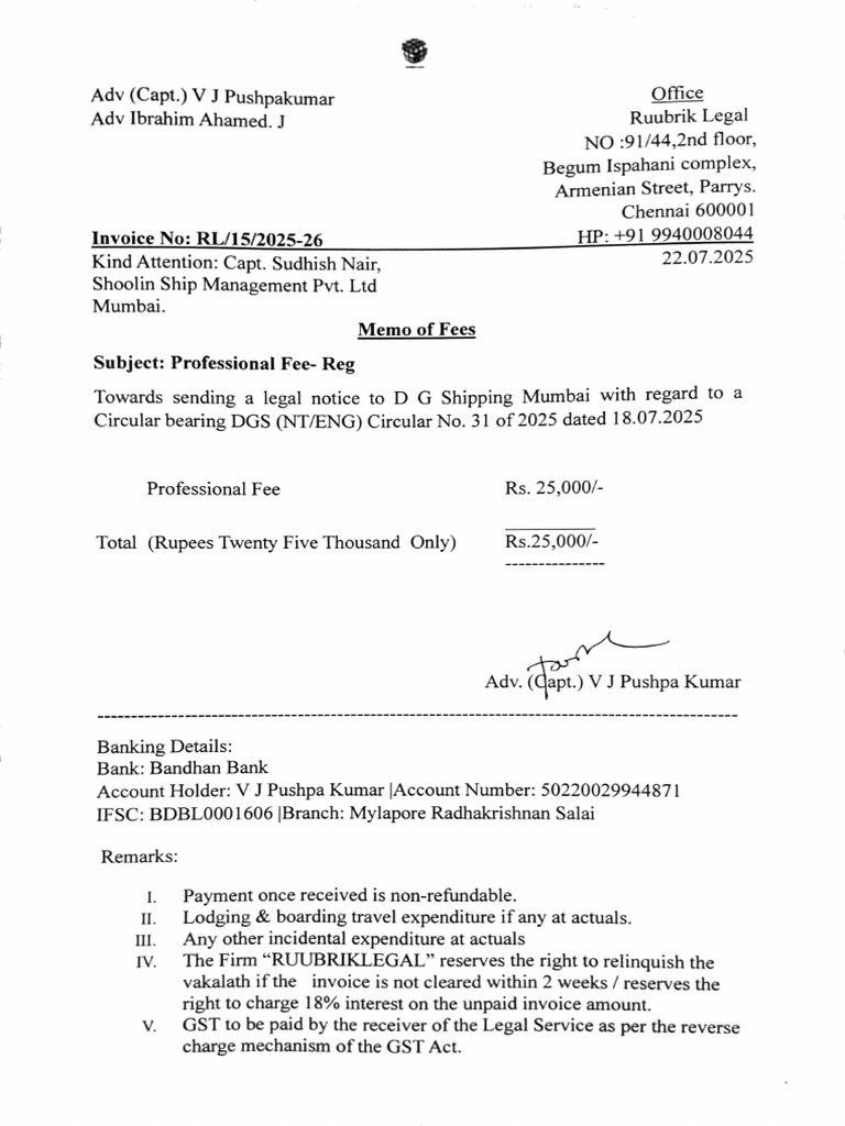 Invoice RL-15 - FY 25-26 | PDF