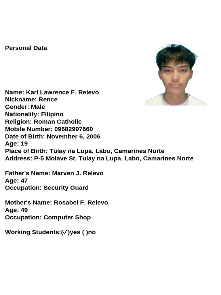 Copy of Personal Data | PDF
