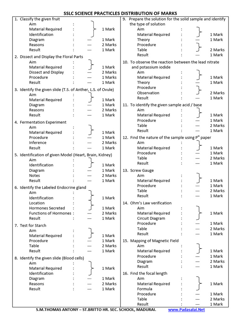 526 10 Science Practical Distribution of Marks | PDF | Hormone ...