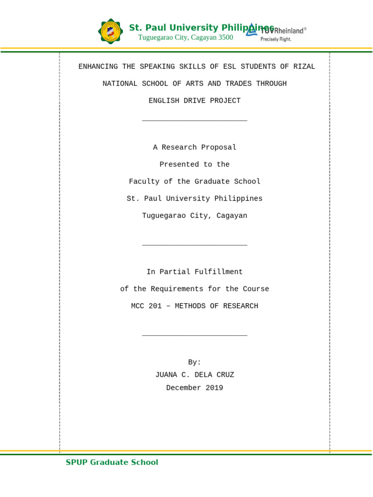 Sample Research Proposal 2 | PDF | English As A Second Or Foreign ...