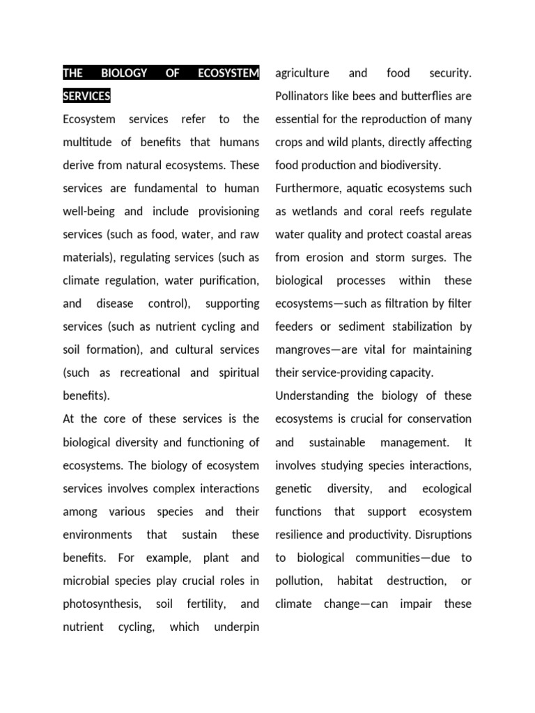 The Biology of Ecosystem Services | PDF | Ecosystem | Biodiversity