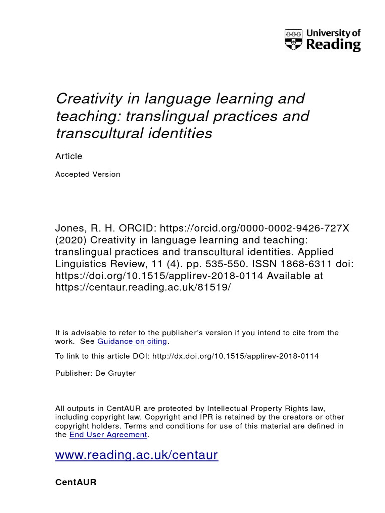 Jones Creativity in Language Teaching and Learning | PDF | Creativity ...