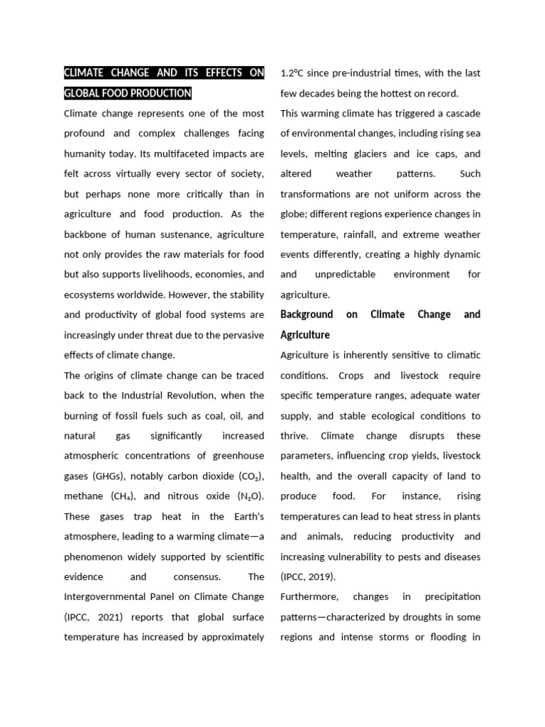Climate Change and Its Effects On Global Food Production | PDF ...