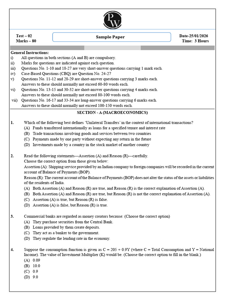 Sample Paper Eco PW | PDF | Deficit Spending | Government Budget Balance