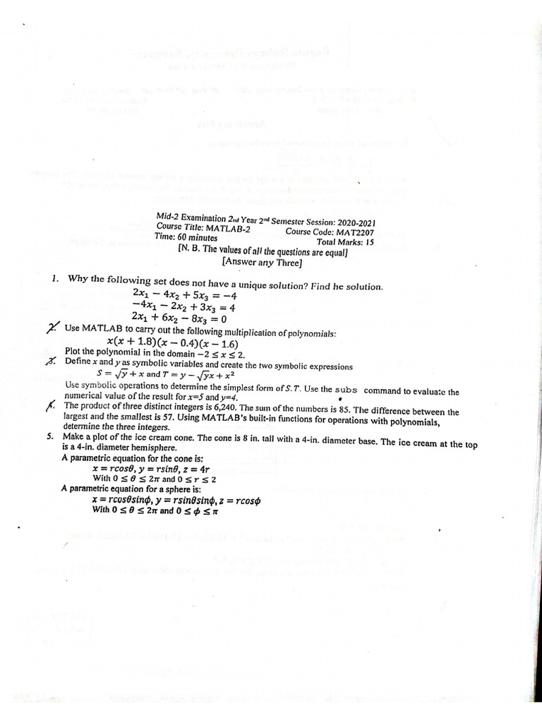MATLAB Previous Question 251110 000445 | PDF