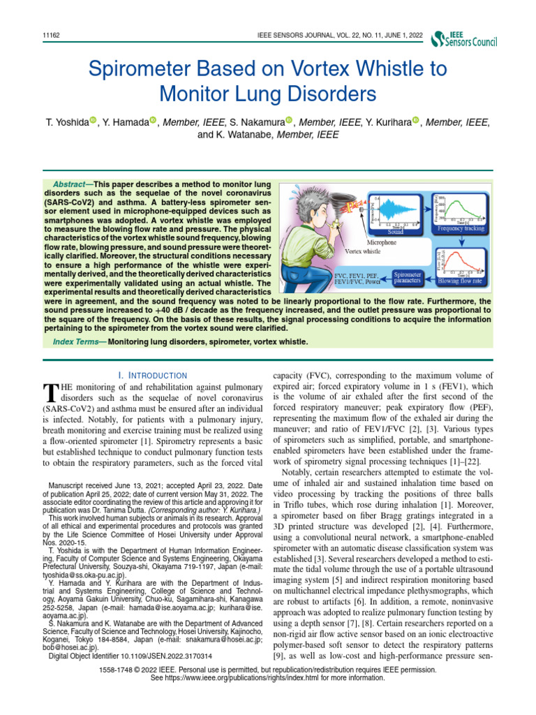 Spirometer Based on Vortex Whistle to Monitor Lung Disorders | PDF ...