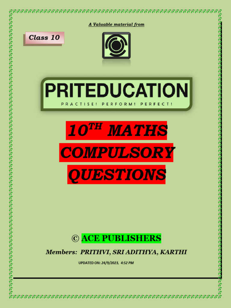 10th Maths EM Compulsories Questions English Medium PDF Download | PDF ...